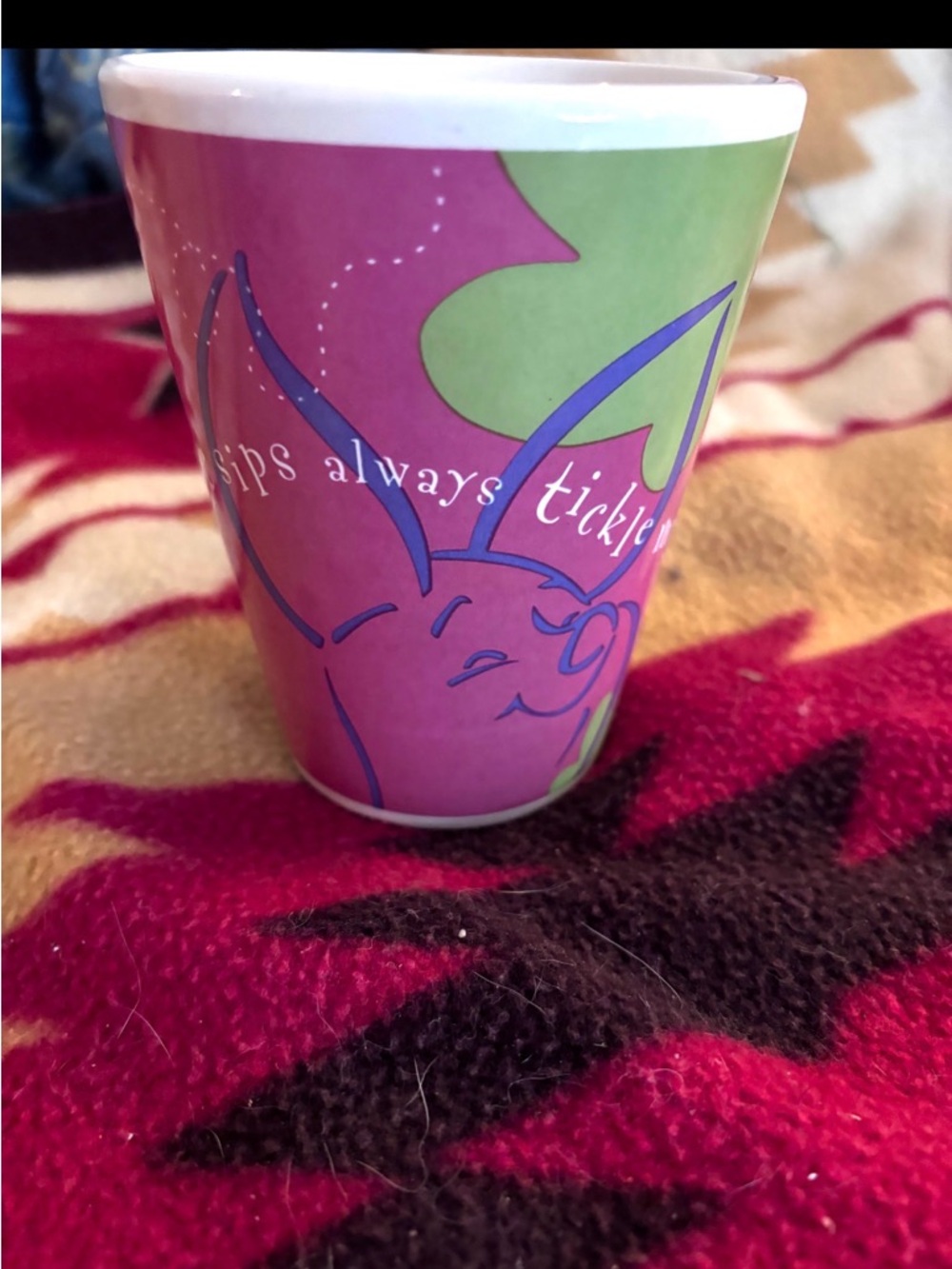 Colorful Pink & Green Ceramic Cup with Playful Elephant Design